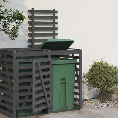 GuyAna Garden Wheelie Bin Hideaway Waste Bin,Storage Shed w/Locking Doors Assisted lift up Lid easy use Outdoor Hygienic Dustbin Unit Cover Steel with Doors,Wheelie Bin Storage Extension Grey Solid Wo
