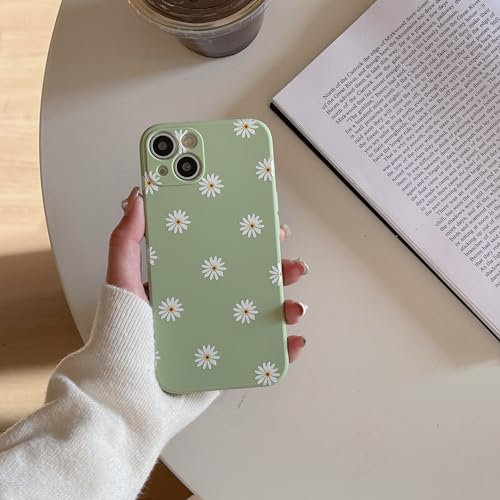 ZUKKASHAN Compatible with iPhone 13, Soft Silicone TPU Shockproof Protective Case Cute Daisy Pattern Girls Women Back Phone Cover for iPhone 13 (Green)