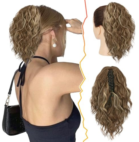 BARSDAR Kurzes Pferdeschwanz Verlängerung 30CM Klauen Clip Wellige Pferdeschwanz Haare Extension Multi Layered Synthetik Clip Pferdeschwanz Haarteil für Damen Mädchen (Braun & Blond)