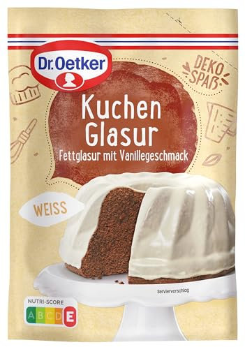 Dr. Oetker Kuchenglasur Weiß mit Vanillegeschmack, 150 g, zum Überziehen von Gebäcken, Desserts, Früchten und Eis