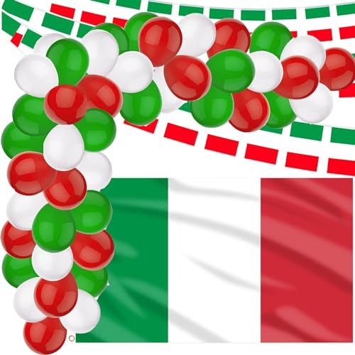 Deko * Italien * für Party und Länderparty | Italienische Dekoration Deutsche Partydeko Flaggenkette Wimpelkette, Fussball Europameisterschaft EM 2024 Rot Weiß Grün Italy PalloonS