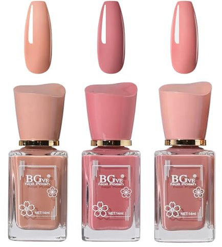 3 Farben Rosa Nagellack Set - Nude Nail Polish Set - Nude Pink Cherry Blossom Polish - Schnell trocknend Nagellack Geschenk Set Maniküre DIY Nail Art zu Hause