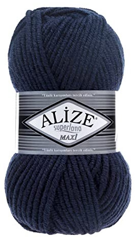 Strickgarn Strickwolle Superlana Maxi 100g 25% Wolle Wintergarn Winterwolle, 50 Farben, Farbe:58 marineblau