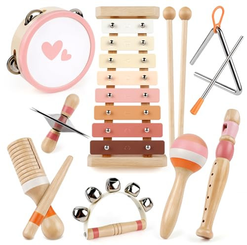 Musikinstrumente Kinder ab 3 Jahre Xylophon Trommel Schlagzeug Kinderspielzeug Musikinstrumente Spielzeug Mädchen 3 Jahre Montessori Holzspielzeug