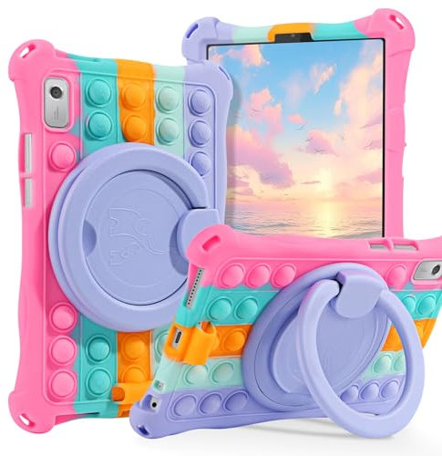 DUEDUE for Lenovo Tab M9 9 Case for Kids, Silicone Tablet Case for Lenovo Tab M9 2023(TB310FU), Heavy Duty Rugged Protective Cover with 360° Rotating Kickstand, Cute Design Case for Kids, Colourful