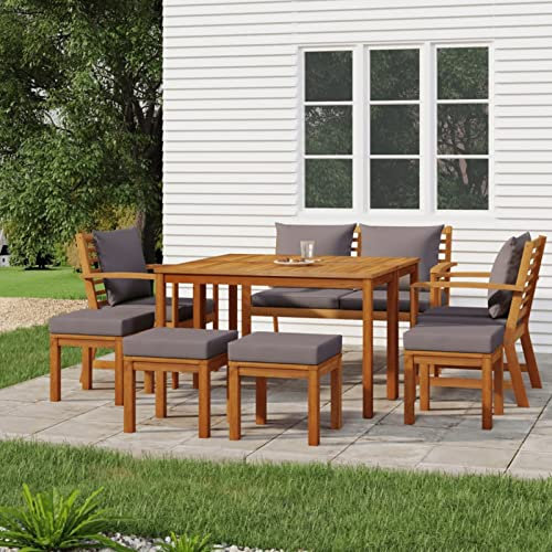 Iiaky 9-TLG. Garten-Essgruppe mit Kissen Lounge MöBel Outdoor TerrassenmöBel Essgruppe Gartentisch Garten Lounge Set Massivholz Akazie
