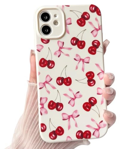 NITITOP Compatible with iPhone 11 Case Cute Cherry Bowknot Ribbon for Women Girls Bow Design Cutely Shockproof Soft Girly Slim Soft TPU Fashion Protective Phone Cover - White