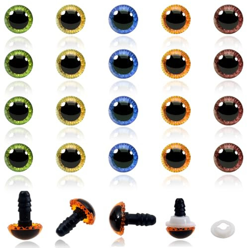 TOAOB 20 Stück Sicherheitsaugen für Häkeltiere Puppenaugen Glitzer 11 mm Kunststoff Basteln Augen 5 Farben Knopfaugen mit Unterlegscheiben Puppe Marionette Plüschtier