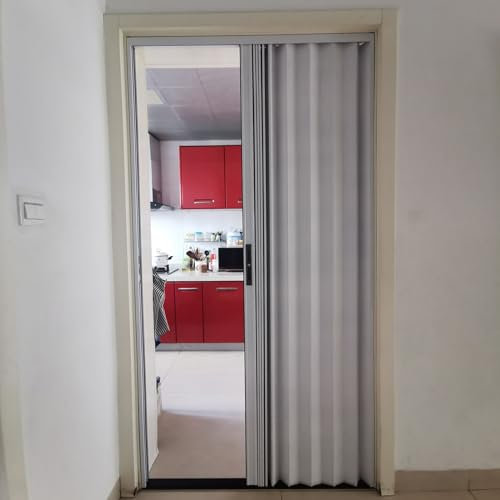 Porte Accordéon Interieur Intérieur Portes Pliantes pour Cuisine, Rétractable Porte Accordéon Coulissante Blanche Métal, Robuste Commercial Séparateur de Pièce Porte Pliable(36x80in (91.5x203cm))