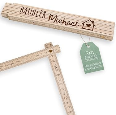 ABENTEUERNAH - Zollstock personalisiert Holz mit präziser Gravur, Geschenk für Papa zum EInzug oder Hausbau, Opa Geschenk (Bauherr)