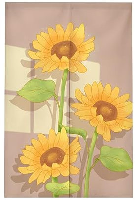 Tenda per porta della cucina con motivo girasole per mosche e blocco della luce solare, 65 x 90 cm