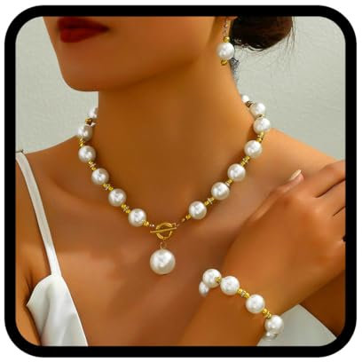 Evlry Boho Perlen Halskette und Ohrringe Sets Gold Choker Armband Schmuck Sets für Damen