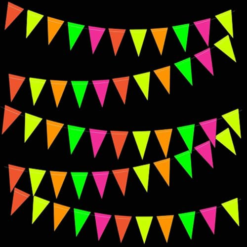 VIKY® Neon Party Deko,Schwarzlicht Party Hängedeko Papiergirlande,Schwarzlicht Dekorationen Wimpelkette,Neon Deko Hängende Girlande,Neon Partyzubehör für Geburtstag Hochzeit Glow Partys Dekorationen