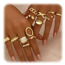 FloralGrace 12 Stück Dicke Gold Stapelringe Set für Frauen, Vintage Knöchelringe Feine Hohle Gravur Gelenk Finger Midi Ring, Schicke Goldringe Für Damen Elegant