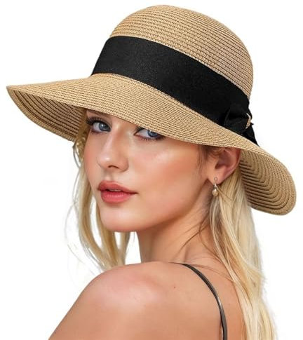 BelleVive Sombreros de Playa para Mujer, Sombrero de Paja para el Sol para Mujer, protección UV UPF 50+ Sombrero Solar para Mujer, Sombrero Plegable, Sombrero con ala Ancha