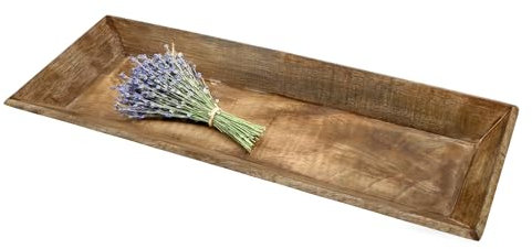 Mango Dekotablett groß mit hohem Rand - 58 x 20 cm - Holz Kerzentablett rechteckig Natur - Tisch Deko Tablett Kerzenbrett für Gestecke Weihnachten Geschenke