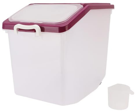 Buachois Rice Storage Container,Airtight PP Sealed Clear Rice Dispenser Flour Storage Bin with Wheels Locking Lid Cup for Kitchen Grain Dry Food Pet Food 24x40x35cm