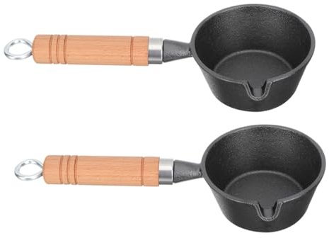 BESTYASH 2pcs Mini Cast Iron Pour Oil Pot 11cm Diameter 5cm High Small Iron Frying Pan Handle for Indoor Kitchen Cooking