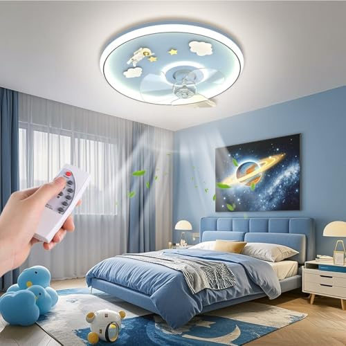 PANNN Ventilador De Techo con Luz LED Lámpara Moderna para Niños Lámpara De Techo para Habitaciones Infantiles (niños Y Niñas) Lámpara De Dormitorio con Mando A Distancia Lámpara De Salón(B)