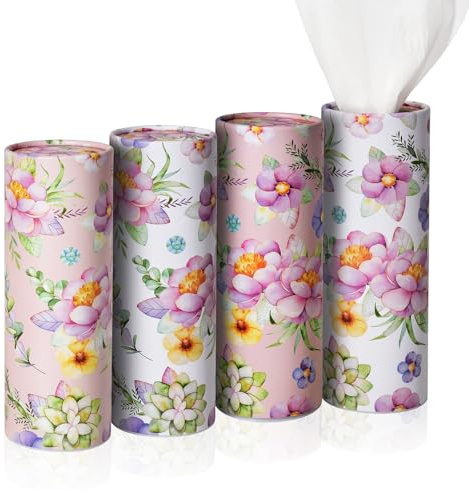 4pack Car Tissues Holder with Facial Tissues Romantic Flower Floral Travel Tissue Tubes Box Container for Cup Holder Cylinder