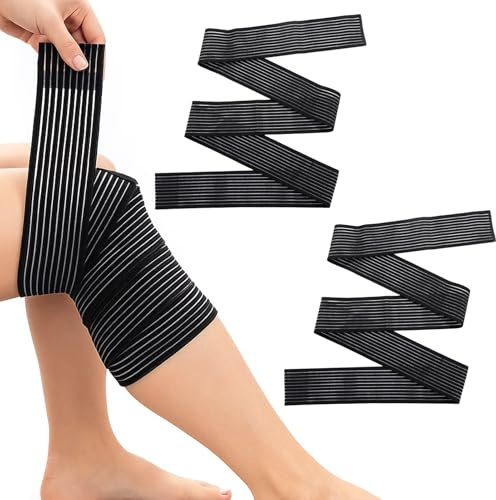 JLFDLLYYZQ 2 Piezas 180cm Musleras Compresion Hombre Y Mujeres, Venda Elastica Deportivo, Vendaje De Rodilla Soporte Ajustable, Rodillera Para Deporte Corriente Entrenamiento