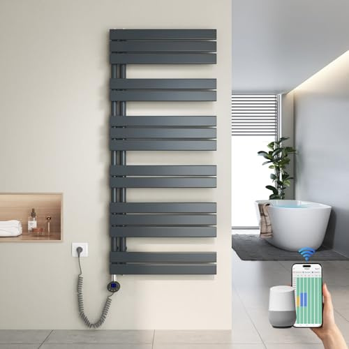 Heilmetz Badheizkörper Elektrisch Heizkörper Bad mit WiFi Digitalem Thermostat Handtuchheizkörper mit Timer-Funktion 1385x600mm 800 Watt für Badezimmer/Wohnzimmer Anthrazit