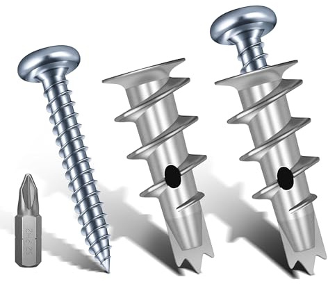 Zynthor 20Pcs Plasterboard Fixings, Plasterboard Wall Plugs and Screws Set | 10Pcs Self Drilling Drywall Anchors and 10Pcs Drywall Screws, Heavy Duty Metal Wall Anchors Kit