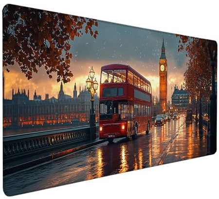 Schreibtischunterlage Big Ben, Straßenansicht Mauspad Gaming 1200x600x3mm, Mouse Pad mit Rutschfester Gummibasis, Schreibtischunterlage Groß mit Vernähten Kanten, Gaming Mousepad, für PC, Q-2658