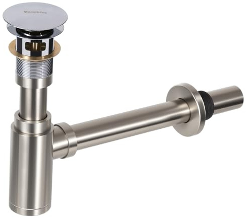 Vasphire Siphon Waschbecken Ablaufgarnitur mit Überlauf - Edelstahl 304 Universal Siphon Waschbecken Bad, Syphon Sifon Pop Up Abflussgarnitur Abfluss Flaschensiphon, Silber