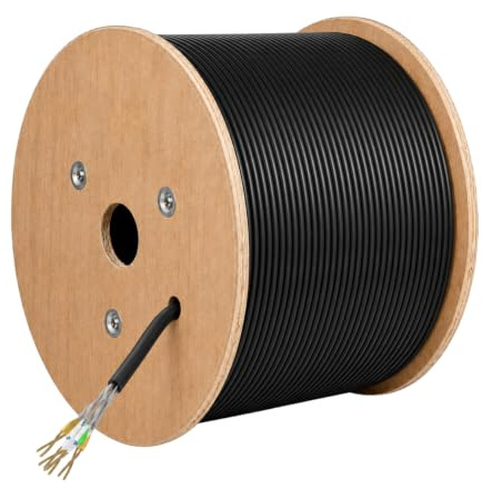 Elfcam® - 305m Câble de Réseau Ethernet Bobine | 100% Cuivre U/FTP | CAT6A, 26AWG RJ45 | LAN 10Gbps | Blindé | PC, Switch, Routeur, Modem, Commutateur (305 Mètres,Noir)