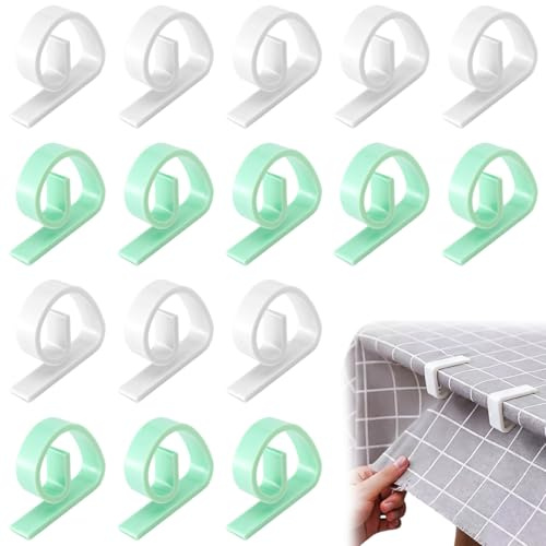 16 Pièces Pince Nappe Table, Accroche Nappe, Pince Nappe, Attache Nappe Multifonctionnelle, Pour Table Exterieur, Restaurants (Blanc, Vert, 47 * 37 * 11,7 mm)