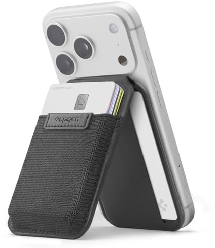 Spigen Slim Fold MagFit MagSafe Wallet für Handy [bis zu 12 Karten/Free-Stop] Elastischer MagSafe Kartenhalter mit Stand für iPhone 17e 17 16 15 14 Pro Max Air & PixelSnap Hüllen für Pixel 10-Serie