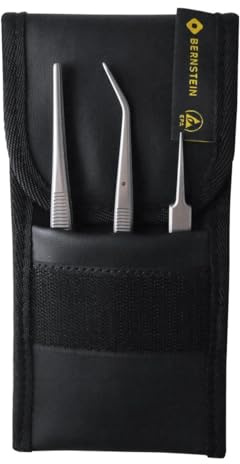 Amber Titanium Tweezers Set of 3 with Case Fine Tweezers Anti-Magnetic Acid-Resistant Soldering Accessories Precision Mechanics Set for Soldering
