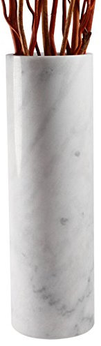 Weißer Marmor runde Vase massiv, runde Bodenvase oder Standvase: edler Weiss-Marmor, Unikat aus massivem Naturstein. Maße Ø/H: 18,5/59,5cm, Gewicht: ca. 20 kg
