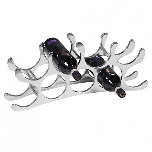 Wohnling Design Aluminium Weinregal 9 Flaschen in Silber 55x20x12 cm, Flaschenregal Wein Zubehör Edel modern, Metall Deko Weinflaschen Halter Schmal Küche Regal, Alu Flaschenständer liegend