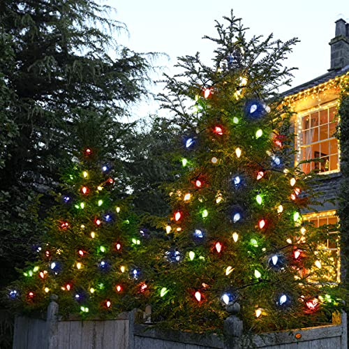 Festive Lights - ConnectPro® 50m Large Pinecone String Fairy Lights - 250 Multicolour LEDs - IP65 Mains Powered Connectable System - Black Heavy Duty Rubber Cable