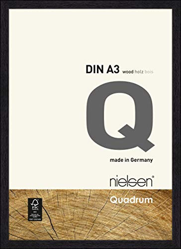 nielsen Bilderrahmen, 29,7 x 42 cm (A3), Holz, Schwarz, Posterrahmen zum Aufhängen im Hoch- & Querformat, Echtglas, Quadrum