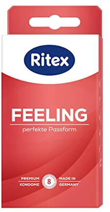 Ritex Kondome Feeling – gefühlsecht, perfekte Passform, vegan – 8 Stück | Der natürlichen Penisform nachempfunden für ein intensives Gefühl – dermatologisch getestet, Made in Germany