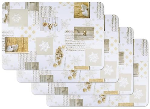 Vénilia Tischset Snow Love, Platzset für Esszimmer, Esstischmatten, Telleruntersetzer, Platzdeckchen, abwischbar, lebensmittelecht, 45 x 30 cm, 4 Stück