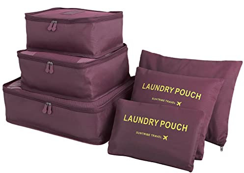 WOWTOY 6PCS Packing Cubes for Travel Luggage Organiser Bag Compression Pouches Clothes Suitcase, Packing Organizers Storage Bags for Travel Accessories, Wine Red