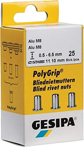 GESIPA Blindmuttern 11 x 20mm M8, Alu, 25 Stück