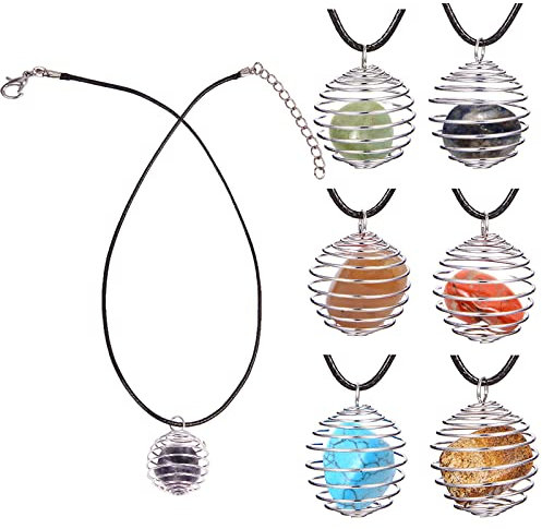 SUNNYCLUE 1 Bag 7 Strands Healing Crystals and Stones Necklace Jewelry Making Kit 7 Chakra Stone Set and Cage Necklace Charged with Reiki Energy Carry a Spiritual Stone Applies for Beginners