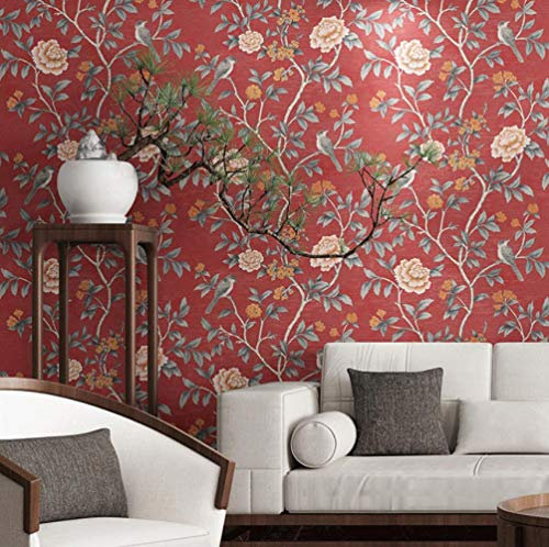 Hndrkj Papier Peint Papier Peint Classique Fleurs Et Oiseaux Vintage Rouge Papier Peint Salon Chambre Bleu Restaurant Jaune Fond Mur