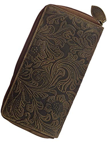 Harrys-Collection Damenbörse in Vintage mit Floral Motiv, Größen:Einheitsgröße, Farben:Cognac