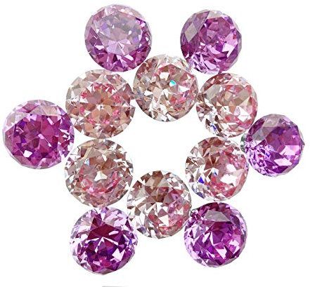 Becho 12 pcs 3cm Crystal Knob Pull Handles for Drawer Cabinet Cupboard Crystal Glass Diamond Shape Flat Round Crystal Glass with Screws (Crystal Purple+Crystal Pink)