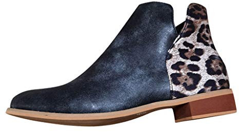 Yowablo Stiefel Damen Mode Leopard Serpentine Outdoor Square Heels Schuhe (38,Grau)