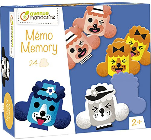 MY MANDARINE JE527C - Lernbox Memory, 24 Karten in Form gestantze Teile (12 Paare), ab 2 Jahren, Hunde Grimassen, 1 Box