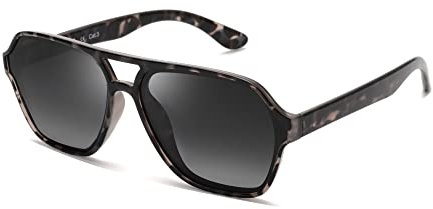 GLINDAR Polarisierte Pilotenbrille für Herren Vintage Square Driving Glasses (Grey Tortoise Frame / Polarized Grey Lens)