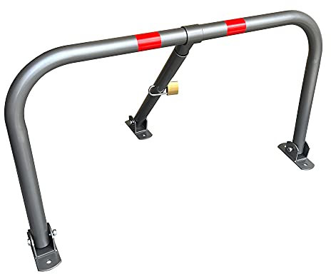 Parksperre Klappbar 44cm Stahl Parkplatzsperre Grau Parkplatzbügel mit roten Warnstreifen Rund Stellplatz Sicherung Abschließbar