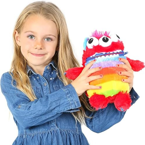 Worry Yummy Monster Kinder Plüschtier – 28 cm (11 Zoll) weiches Kuscheltier für Kinder – Jungen & Mädchen Angst, Stress & Angst reduzierender Schlafbegleiter – Rot 'Munch'